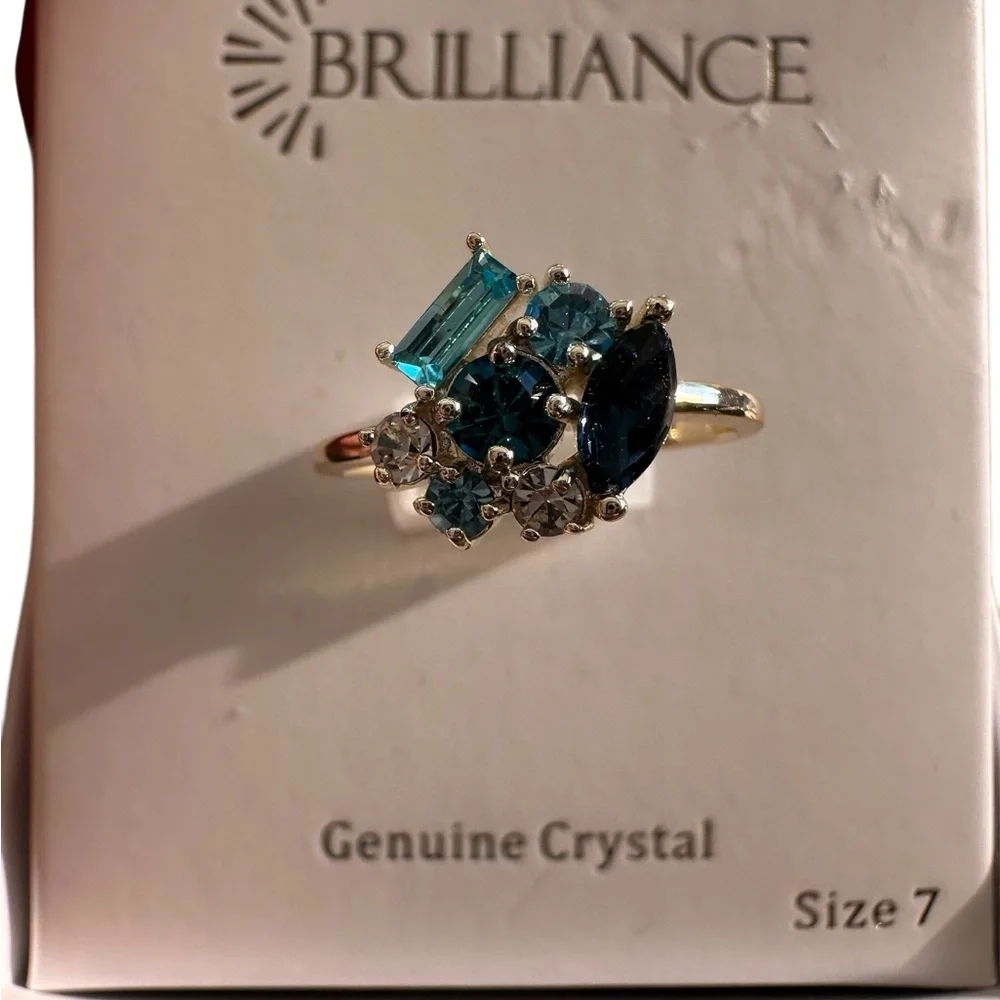 Brilliance Genuine Crystal Blue and Gold Ring